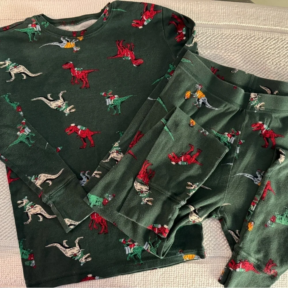 GAP Kids Organic Cotton Dinosaur Pajama Set Green Dino Print Sleepwear Size 14